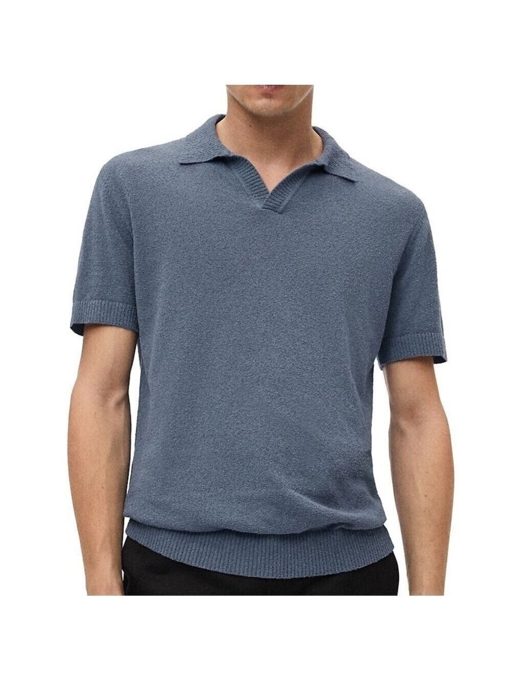 Mango Erico Textured Knit Short Sleeve Collared Polo Shirt